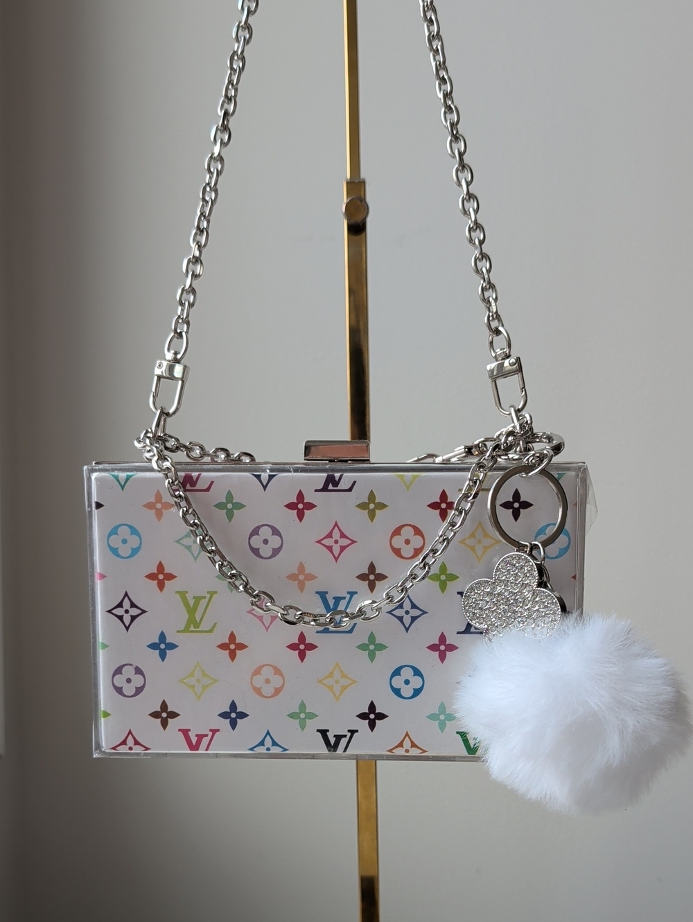 Upcycled White Multicolor Monogram Acrylic Clutch Transformation